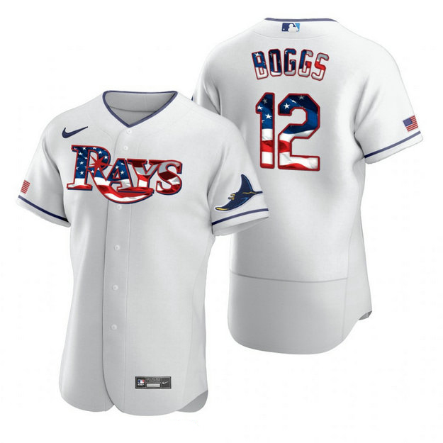 Tampa Bay Rays #12 Wade Boggs Men's Nike White Fluttering USA Flag Limited Edition Authentic MLB Jersey