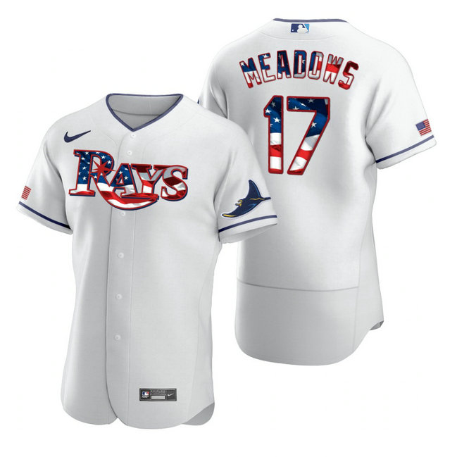 Tampa Bay Rays #17 Austin Meadows Men's Nike White Fluttering USA Flag Limited Edition Authentic MLB Jersey