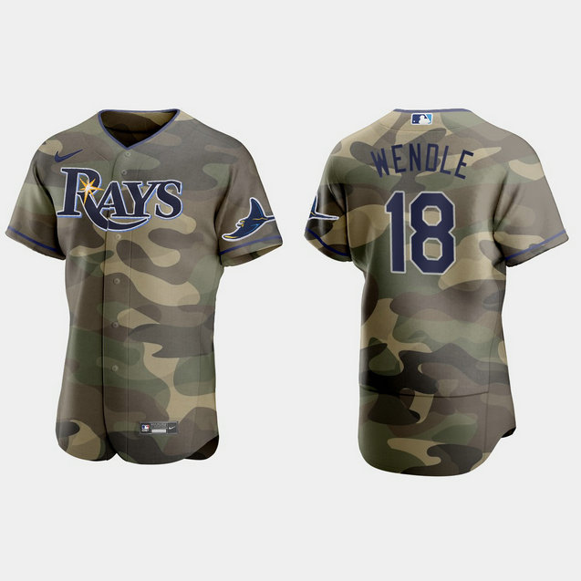 Tampa Bay Rays #18 Joey Wendle Men's Nike 2021 Armed Forces Day Authentic MLB Jersey -Camo