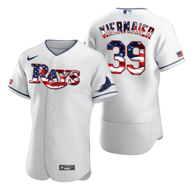Tampa Bay Rays #39 Kevin Kiermaier Men's Nike White Fluttering USA Flag Limited Edition Authentic MLB Jersey