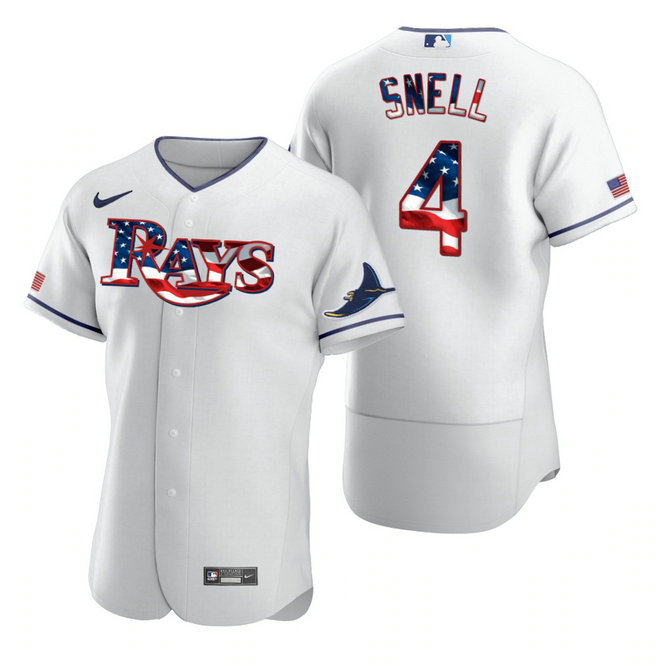 Tampa Bay Rays #4 Blake Snell Men's Nike White Fluttering USA Flag Limited Edition Authentic MLB Jersey