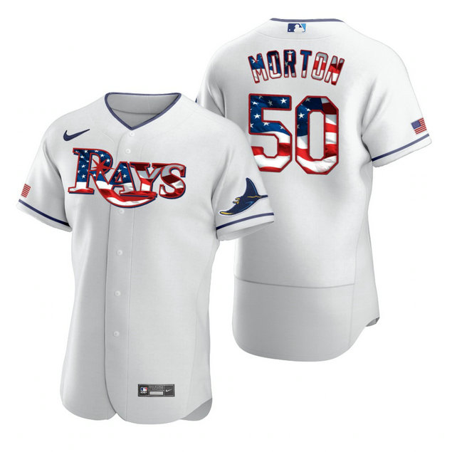 Tampa Bay Rays #50 Charlie Morton Men's Nike White Fluttering USA Flag Limited Edition Authentic MLB Jersey
