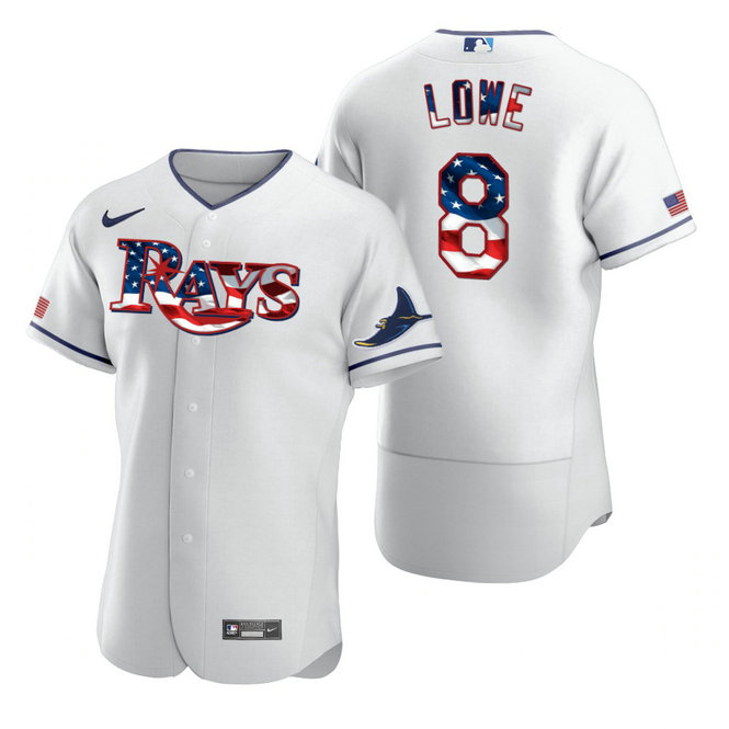 Tampa Bay Rays #8 Brandon Lowe Men's Nike White Fluttering USA Flag Limited Edition Authentic MLB Jersey