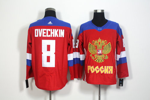 Team Russia 8 Ovechkin Red Hockey Jerseys