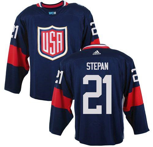 Team USA 21 Derek Stepan Navy Blue 2016 World Cup NHL Jersey