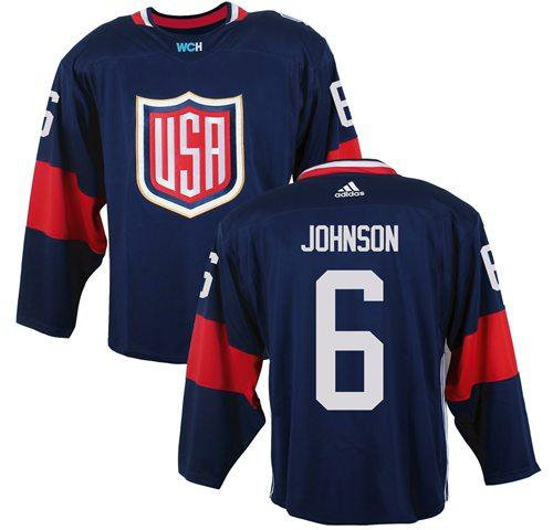 Team USA 6 Erik Johnson Navy Blue 2016 World Cup NHL Jersey