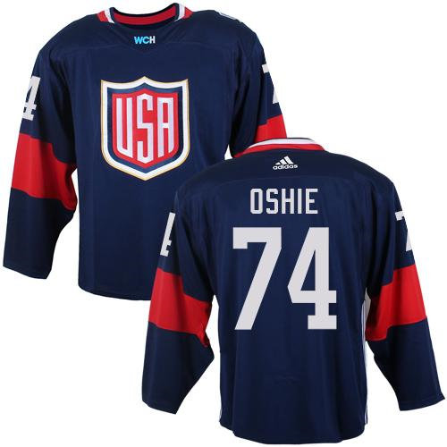 Team USA 74 T. J. Oshie Navy Blue 2016 World Cup NHL Jersey