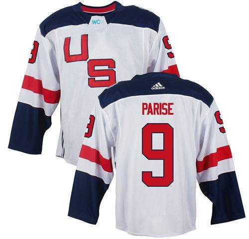 Team USA 9 Zach Parise White 2016 World Cup NHL Jersey