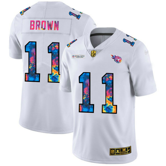 Tennessee Titans #11 A.J. Brown Men's White Nike Multi-Color 2020 NFL Crucial Catch Limited NFL Jersey