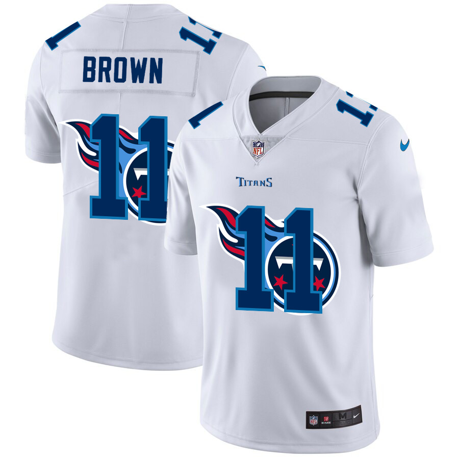 Tennessee Titans #11 A.J. Brown White Men's Nike Team Logo Dual Overlap Limited NFL Jersey