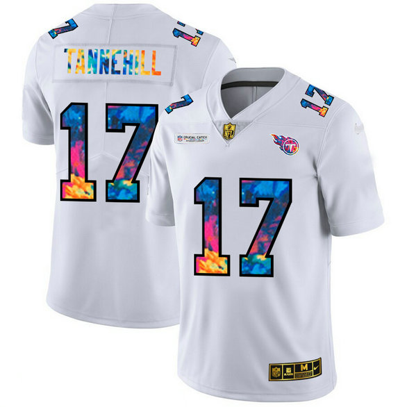 Tennessee Titans #17 Ryan Tannehill Men's White Nike Multi-Color 2020 NFL Crucial Catch Limited NFL Jersey