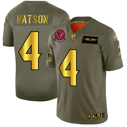 Texans #4 Deshaun Watson Camo Gold Men's Stitched Football Limited 2019 Salute To Service Jersey