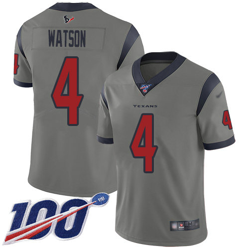 Texans #4 Deshaun Watson Gray Men's Stitched Football Limited Inverted Legend 100th Season Jersey