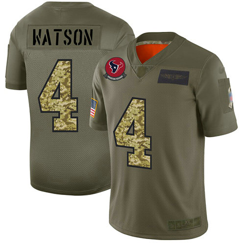Texans #4 Deshaun Watson Olive Camo Men's Stitched Football Limited 2019 Salute To Service Jersey
