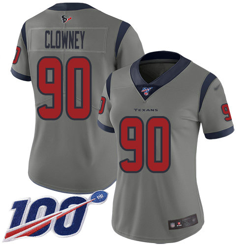 Texans #90 Jadeveon Clowney Gray Women's Stitched Football Limited Inverted Legend 100th Season Jersey
