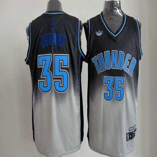 Thunder #35 Kevin Durant Black Grey Fadeaway Fashion Stitched NBA Jersey