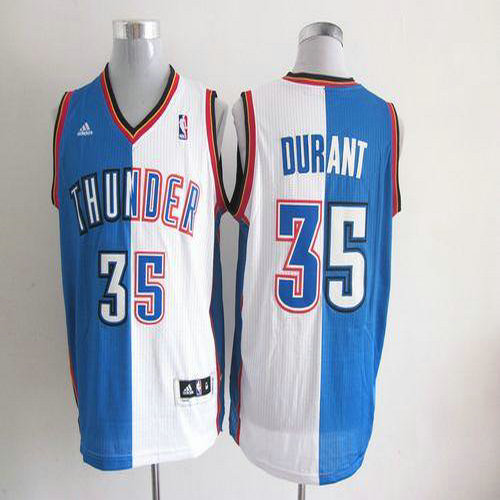 Thunder #35 Kevin Durant Blue White Split Fashion Stitched NBA Jersey