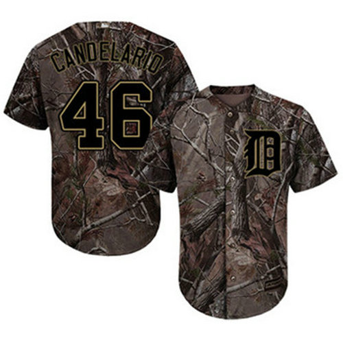 Tigers #46 Jeimer Candelario Camo Realtree Collection Cool Base Stitched Baseball Jersey