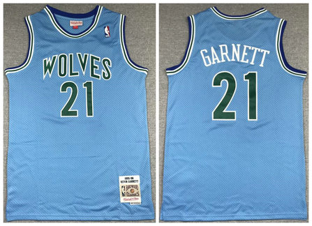 Timberwolves 21 Kevin Garnett Blue 1995-96 Hardwood Classics Jersey