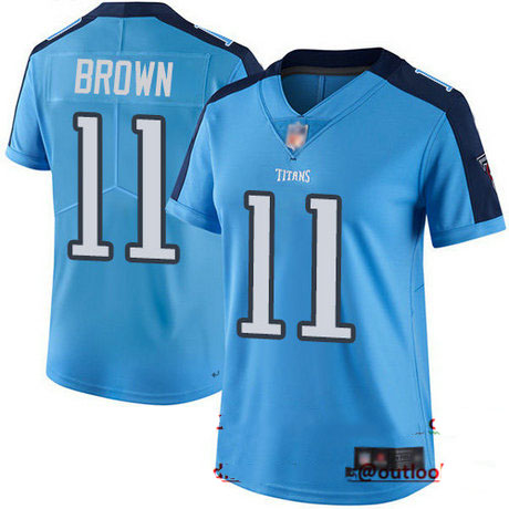 Titans #11 A.J. Brown Light Blue Women's Stitched Football Limited Rush Jersey
