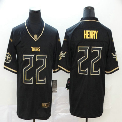 Titans #22 Derrick Henry Black Men's Stitched Football Limited Golden Edition Jersey