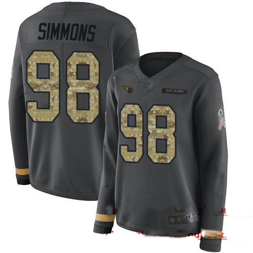 Titans #98 Jeffery Simmons Anthracite Salute to Service Women's Stitched Football Limited Therma Long Sleeve Jersey
