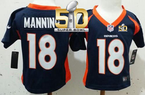Toddler Nike Broncos 18 Peyton Manning Navy Blue Alternate Super Bowl 50 NFL Elite Jersey