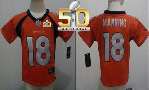 Toddler Nike Broncos 18 Peyton Manning Orange Team Color Super Bowl 50 NFL Elite Jersey