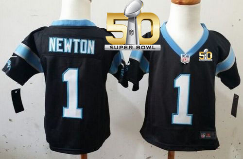 Toddler Nike Panthers 1 Cam Newton Black Team Color Super Bowl 50 NFL Elite Jersey