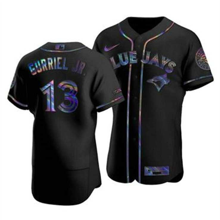 Toronto Blue Jays #13 Lourdes Gurriel Jr. Men's Nike Iridescent Holographic Collection MLB Jersey - Black