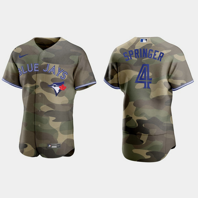Toronto Blue Jays #4 George Springer Men's Nike 2021 Armed Forces Day Authentic MLB Jersey -Camo