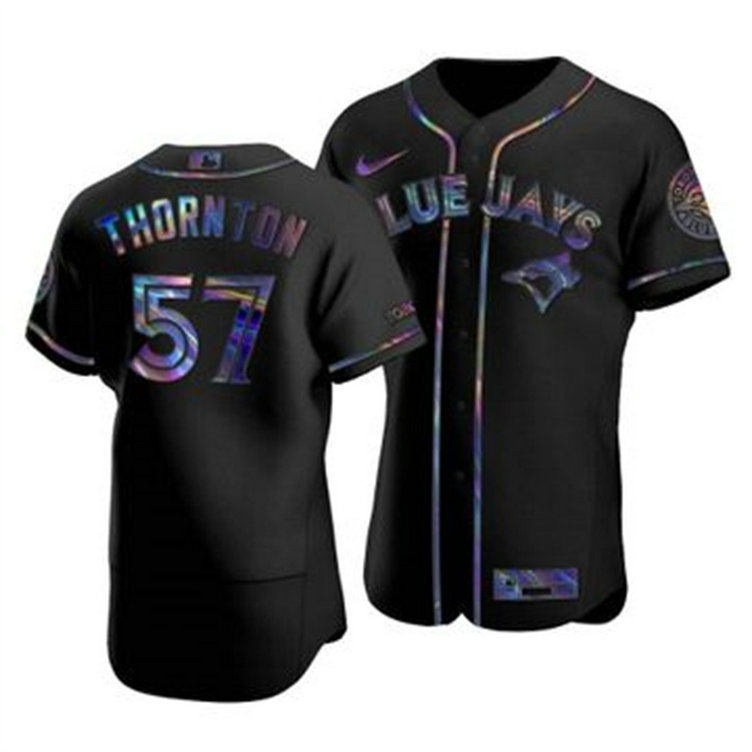 Toronto Blue Jays #57 Trent Thornton Men's Nike Iridescent Holographic Collection MLB Jersey - Black