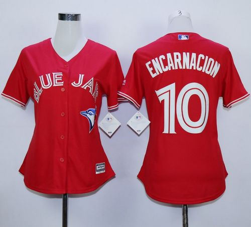 Toronto Blue Jays 10 Edwin Encarnacion Red Canada Day Women MLB Jersey