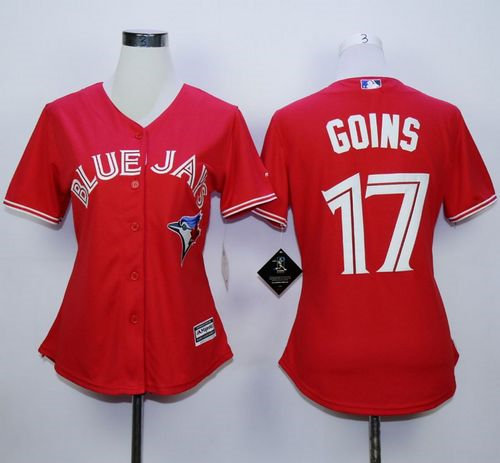 Toronto Blue Jays 17 Ryan Goins Red Canada Day Women MLB Jersey
