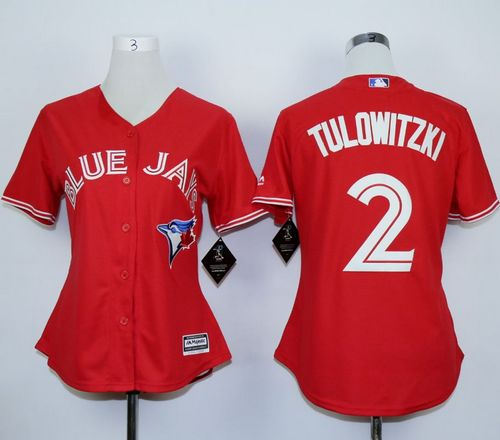 Toronto Blue Jays 2 Troy Tulowitzki Red Canada Day Women MLB Jersey