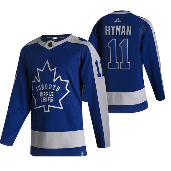 Toronto Maple Leafs #11 Zach Hyman Blue Men's Adidas 2020-21 Reverse Retro Alternate NHL Jersey