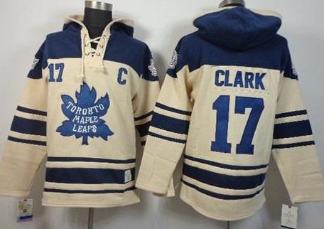 Toronto Maple Leafs 17 Wendel Clark Cream Stitched NHL Sawyer Hooded Sweatshirt