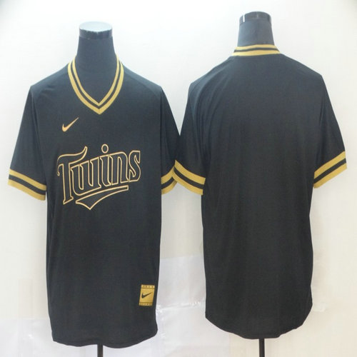 Twins Blank Black Gold Nike Cooperstown Collection Legend V Neck Jersey