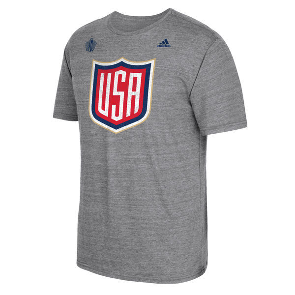 US Hockey 2016 World Cup of Hockey Distressed Logo Tri-Blend T-Shirt - Gray