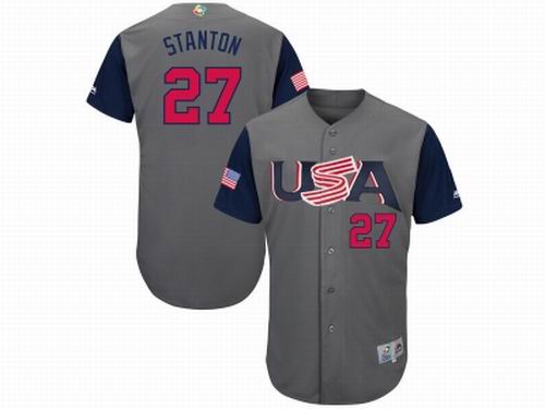 USA Baseball #27 Giancarlo Stanton Majestic Gray 2017 World Baseball Classic Jersey