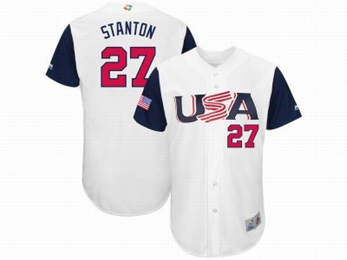 USA Baseball #27 Giancarlo Stanton Majestic White 2017 World Baseball Classic Jersey