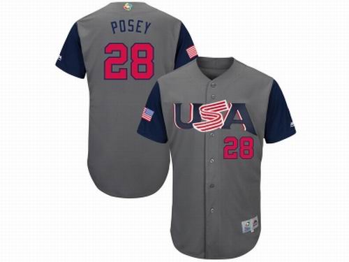 USA Baseball #28 Buster Posey Majestic Gray 2017 World Baseball Classic Jersey