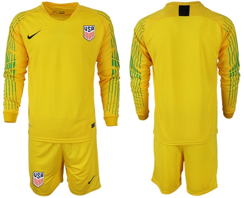 USA Blank Yellow Goalkeeper Long Sleeves Soccer Country Jersey