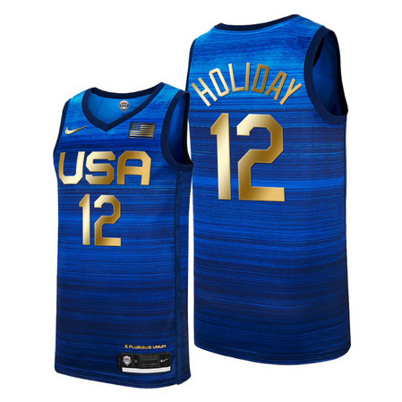 USA Dream Team #12 Jrue Holiday 2021 Tokyo Olymipcs Nike Basketball Jersey Blue