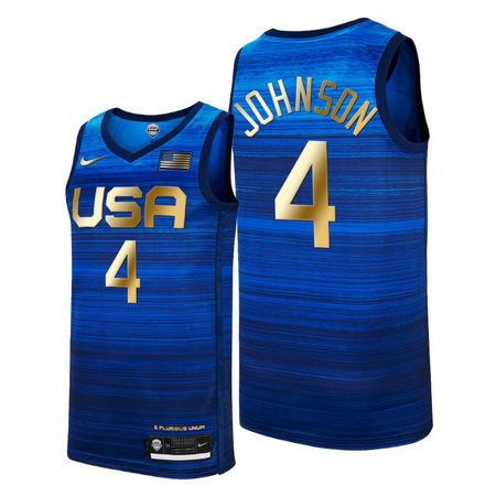 USA Dream Team #4 Keldon Johnson 2021 Tokyo Olymipcs Nike Basketball Jersey Blue