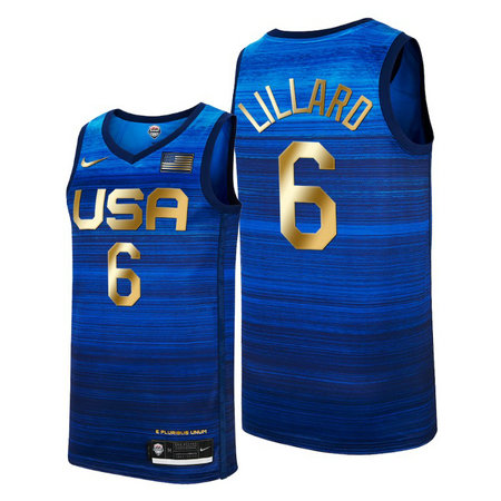 USA Dream Team #6 Damian Lillard 2021 Tokyo Olymipcs Nike Basketball Jersey Blue
