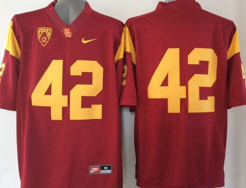 USC Trojans 42 Ronnie Lott Red PAC-12 C Patch NCAA Jersey