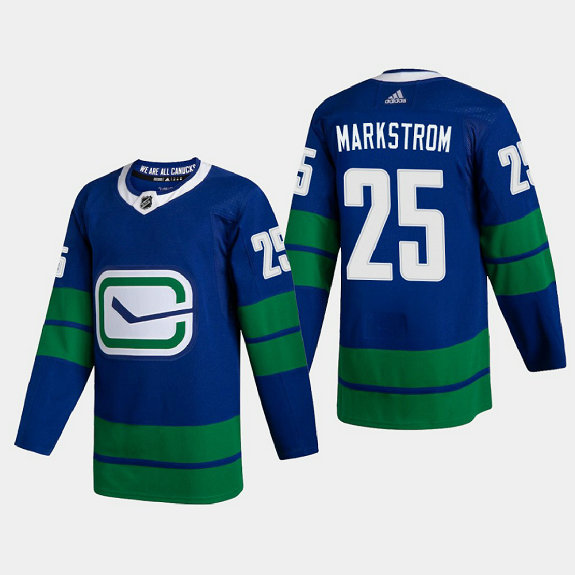 Vancouver Canucks #25 Jacob Markstrom Men's Adidas 2020-21 Authentic Player Alternate Stitched NHL Jersey Blue