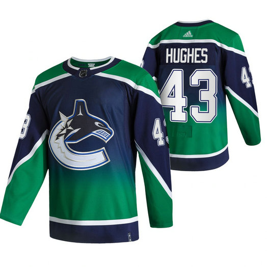 Vancouver Canucks #43 Quinn Hughes Green Men's Adidas 2020-21 Reverse Retro Alternate NHL Jersey