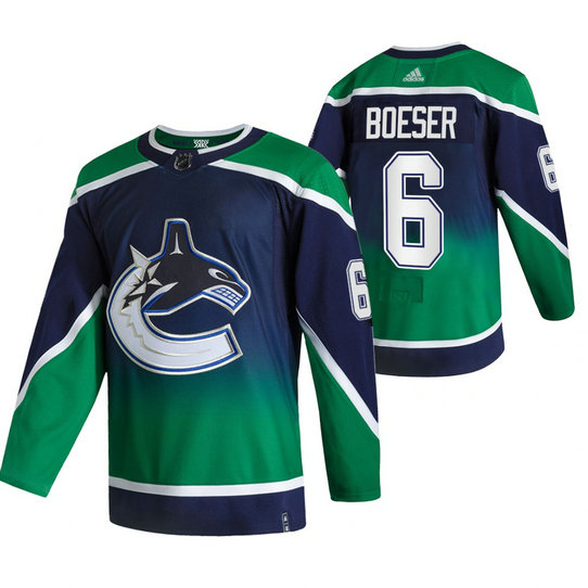 Vancouver Canucks #6 Brock Boeser Green Men's Adidas 2020-21 Reverse Retro Alternate NHL Jersey